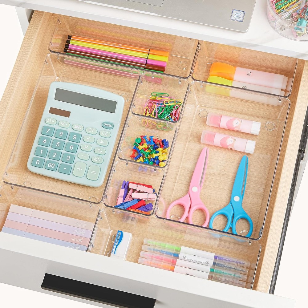 72 PCS Clear Plastic Drawer Organizers Set 4-Size Versatile Bathroom & Vanity