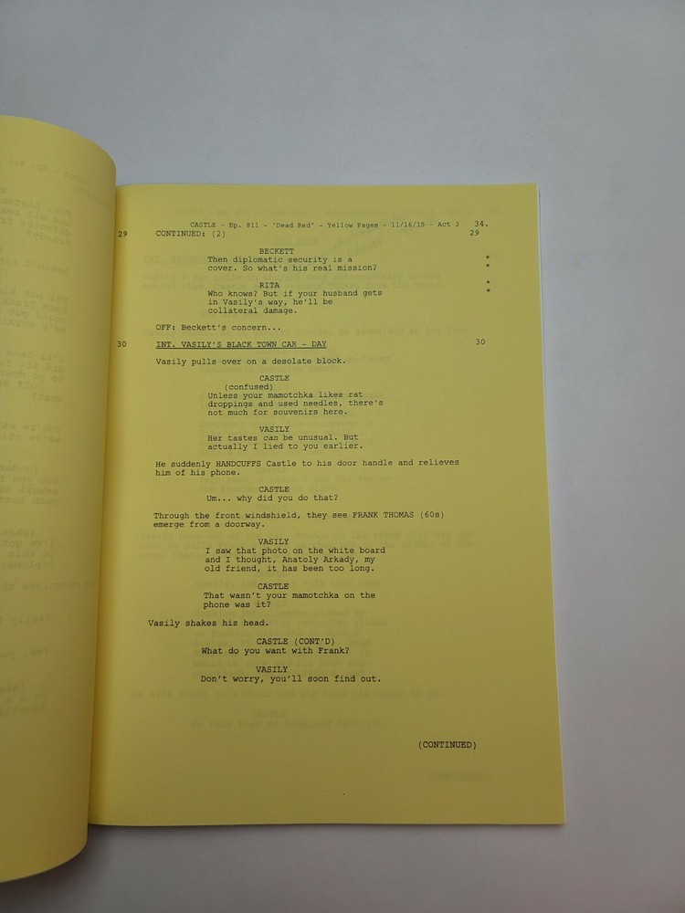 CASTLE / Jim Adler TV Script, Ann Cusack & Seamus Dever "Dead Red"