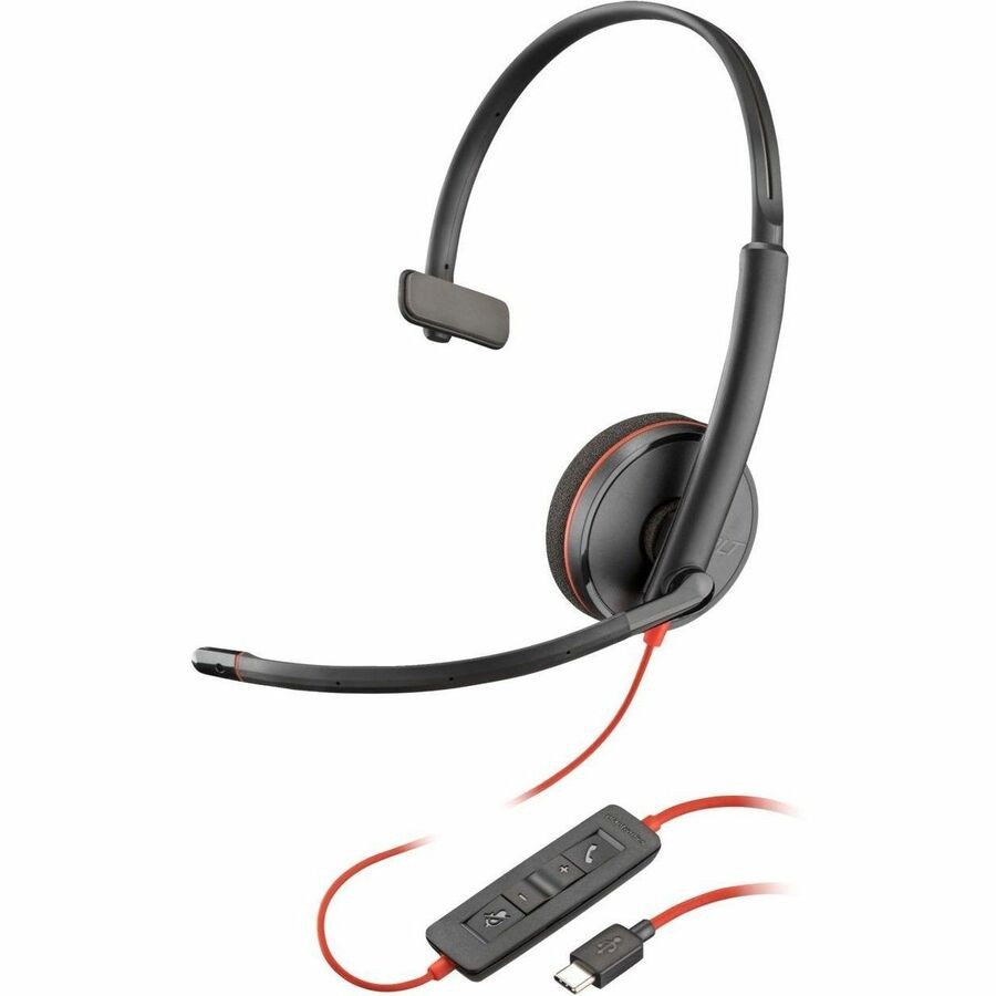 Poly Blackwire 3210 Monaural USB-C Headset +USB-C/A Adapter Bulk