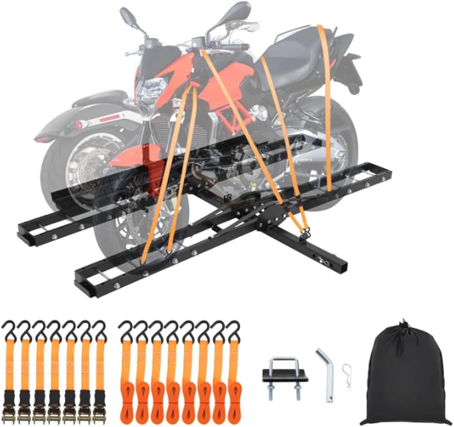 600 Lbs Steel Dirt Bike Hitch Hauler for Two Motorcycle Hitch Carrier with Ramp