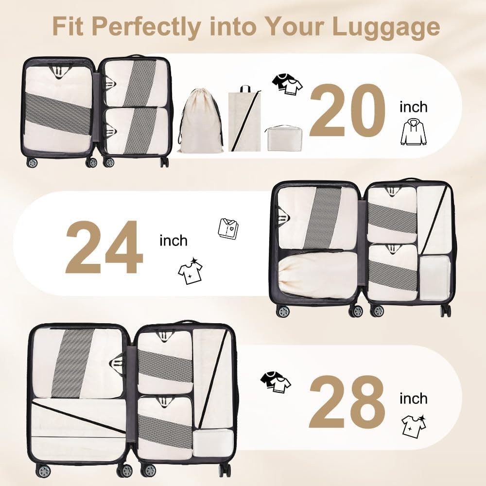 6 Set Compression Packing Cubes - Travel Essentials Compressible Expandable P...