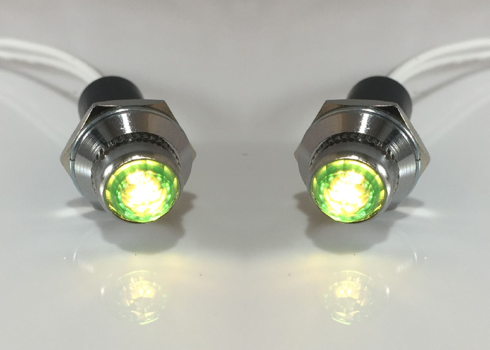 Pair Green Pilot Dash Indicator Warning Lights 12V - Vintage Classic Hot Rod