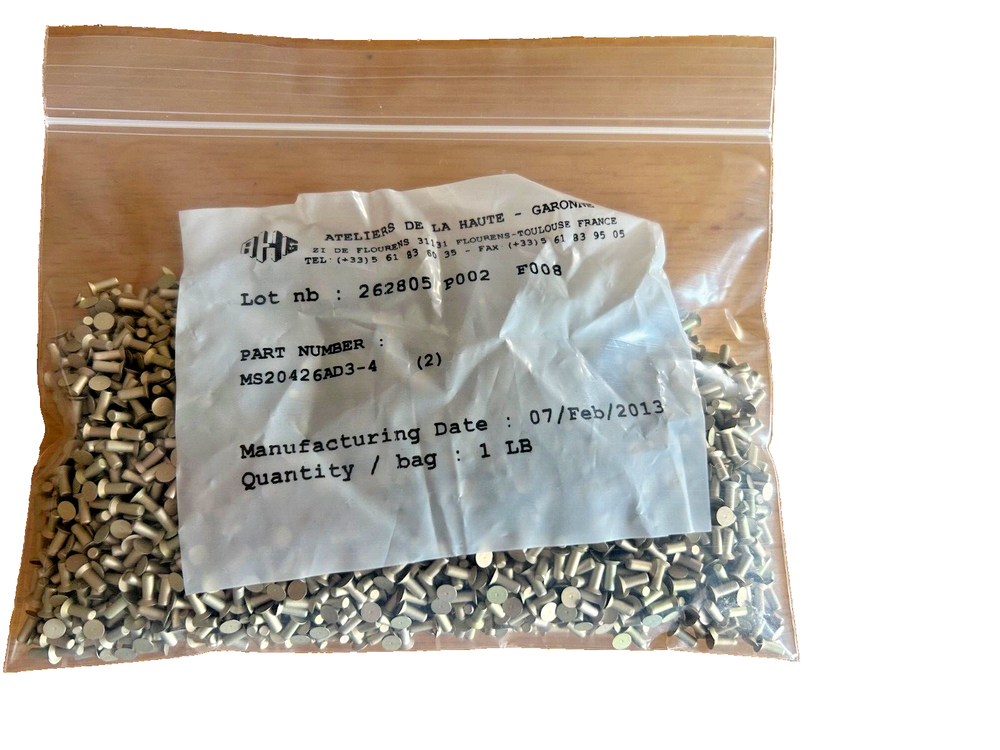 MS20426AD3-4 Aluminum 100° Flush Head Rivet, Solid, Pound