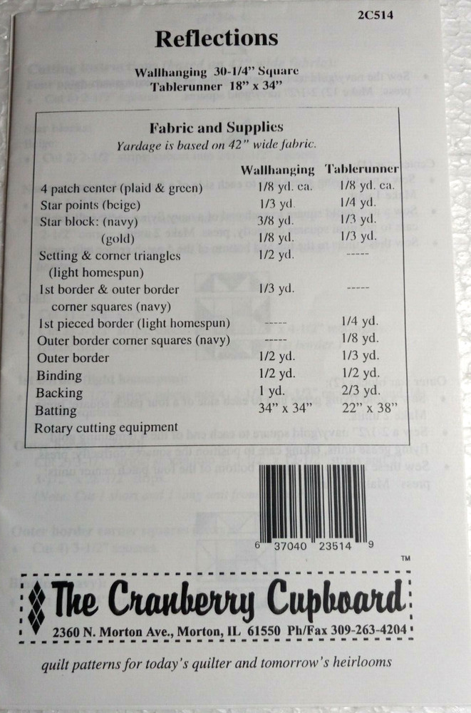 Cranberry Cupboard Quilted Wall Hanging Runner Reflections Sewing Pattern Uncut