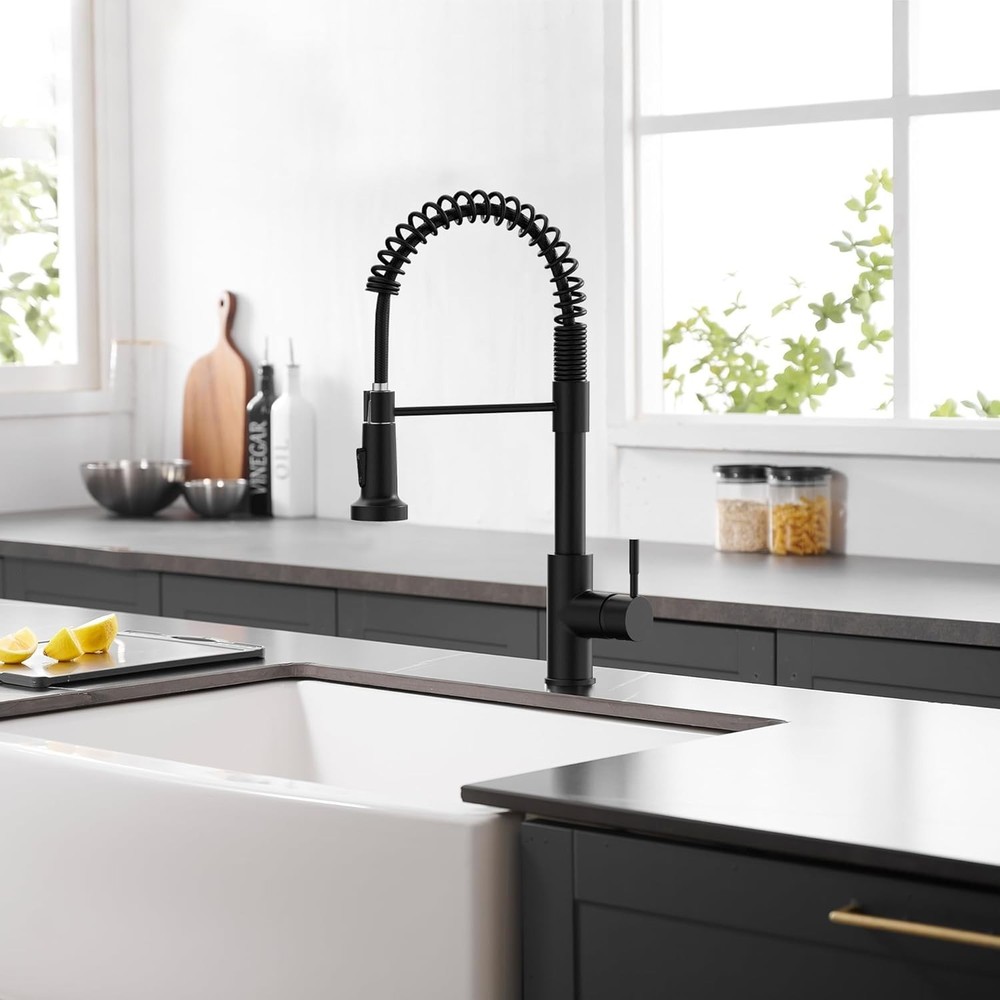 Sleek Black Faucet with 360 Swivel & Pull Down Sprayer