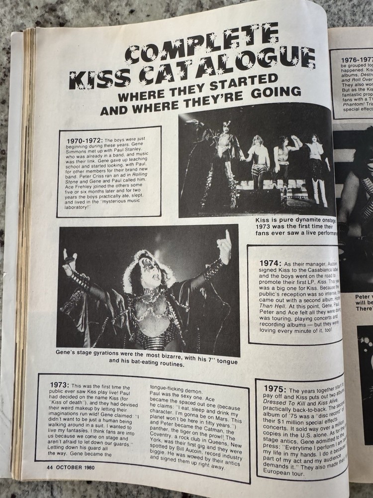 KISS 1980 TEEN BEAT KISS MAGAZINE GENE PAUL ACE PETER AUCOIN VINTAGE MEGA RARE