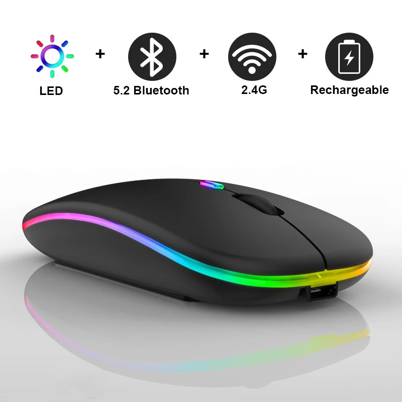Bluetooth Wireless With USB Rechargeable  RGB Mouse BT5.2 For Laptop Computer