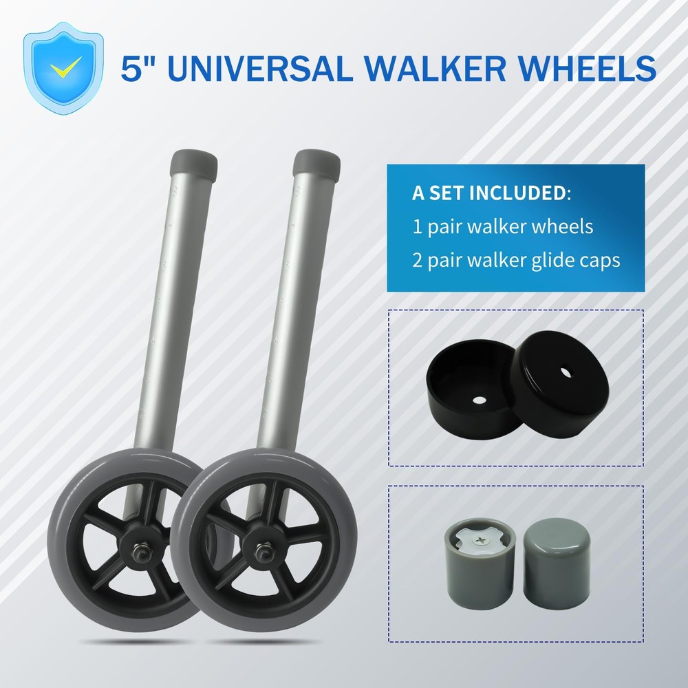 Zantle Universal Walker Wheels Replacement - 5 Inch, 5 inches, Grey