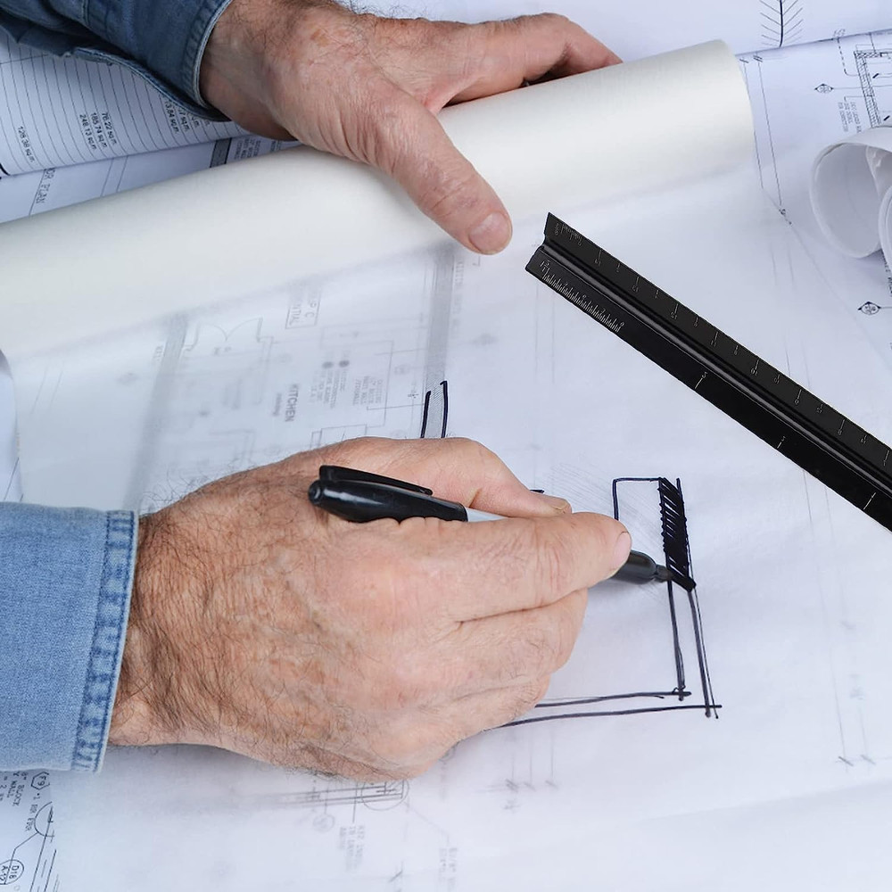 12" Architectural Scale Ruler, Aluminum Scale, Triangular Ruler, Scale Ruler for