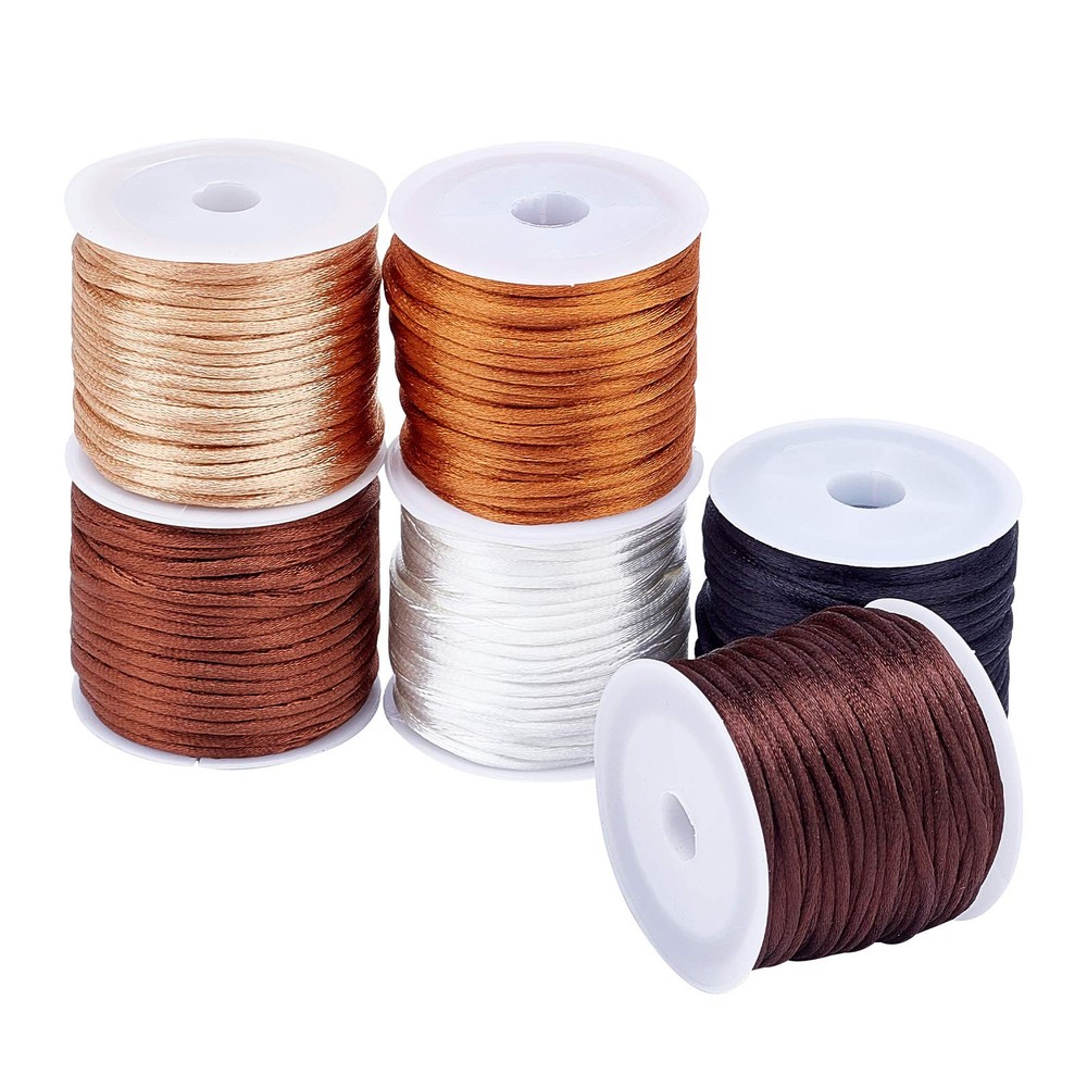 PH PandaHall 2mm Nylon String Satin Silk Cords 6 Color 2mm, 6 Basic