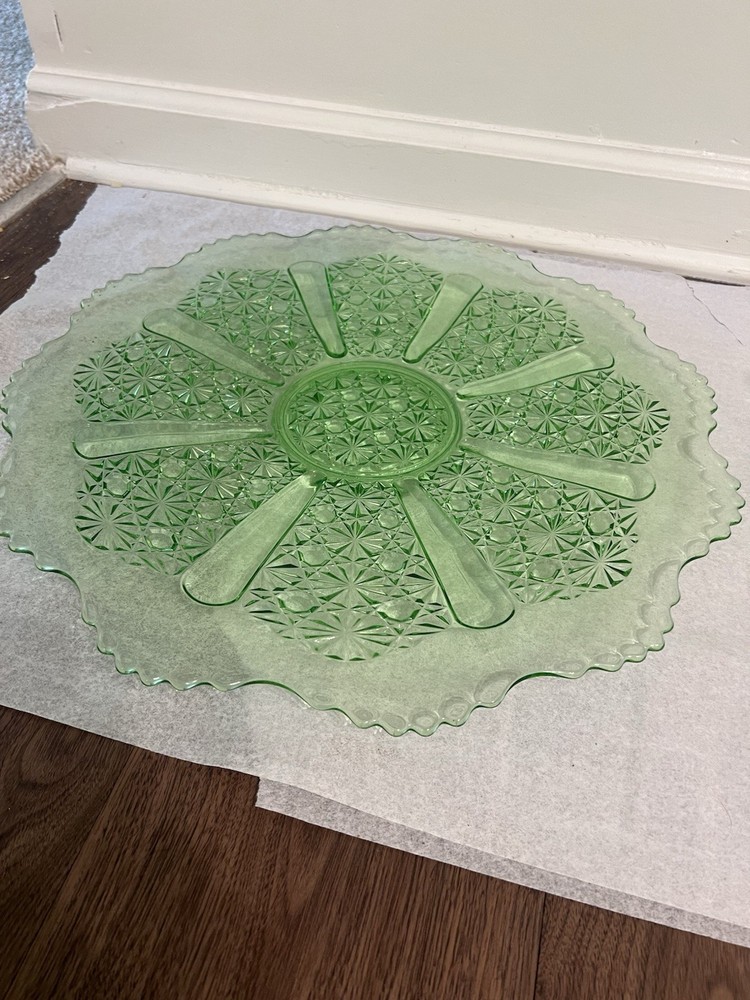 Daisy Button Vasoline Green Vintage Punch Bowl Set