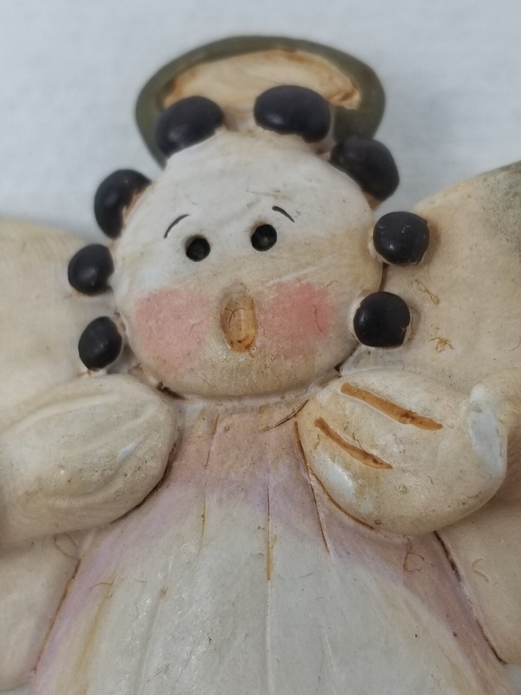 Patchwork Pastel Angel Pin Ceramic Hand Painted Vintage