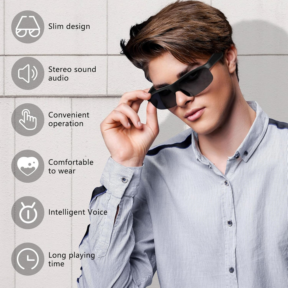 Smart Glasses, Polarized Bluetooth Sunglasses with Speaker, Voice Assistant, Ope