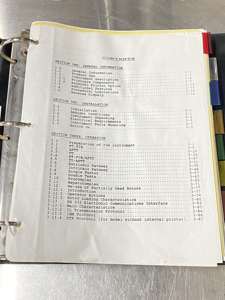 Instrumentation Lab ACL Blood Coagulation System- Users Guide / Instruction Book