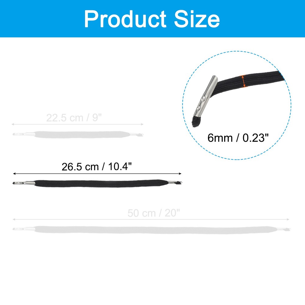 50 Pcs 10 Inch Elastic Barbed Cord 6 mm Loop Stretch Flat String Black