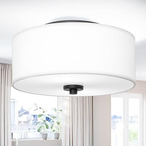 2-Light Flush Mount Ceiling Light Fixture, 12” Modern Close to Ceiling White