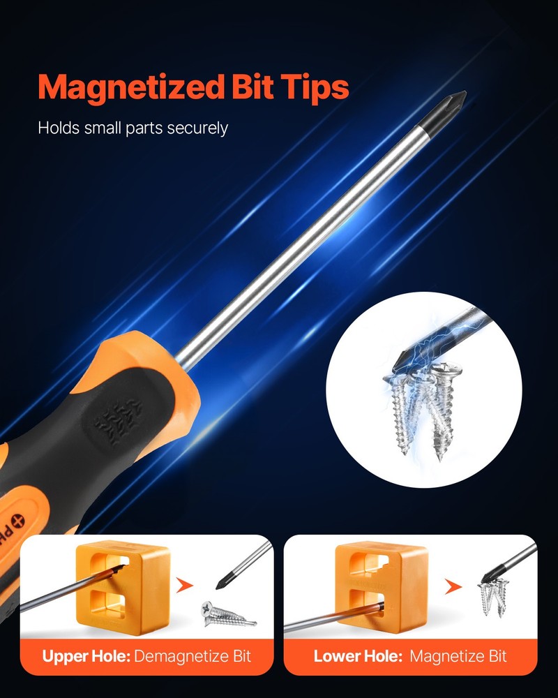 VEVOR 12Pc Magnetic Screwdriver Set 5 Phillips 5 Flat Head Tips Magnetizer Tool