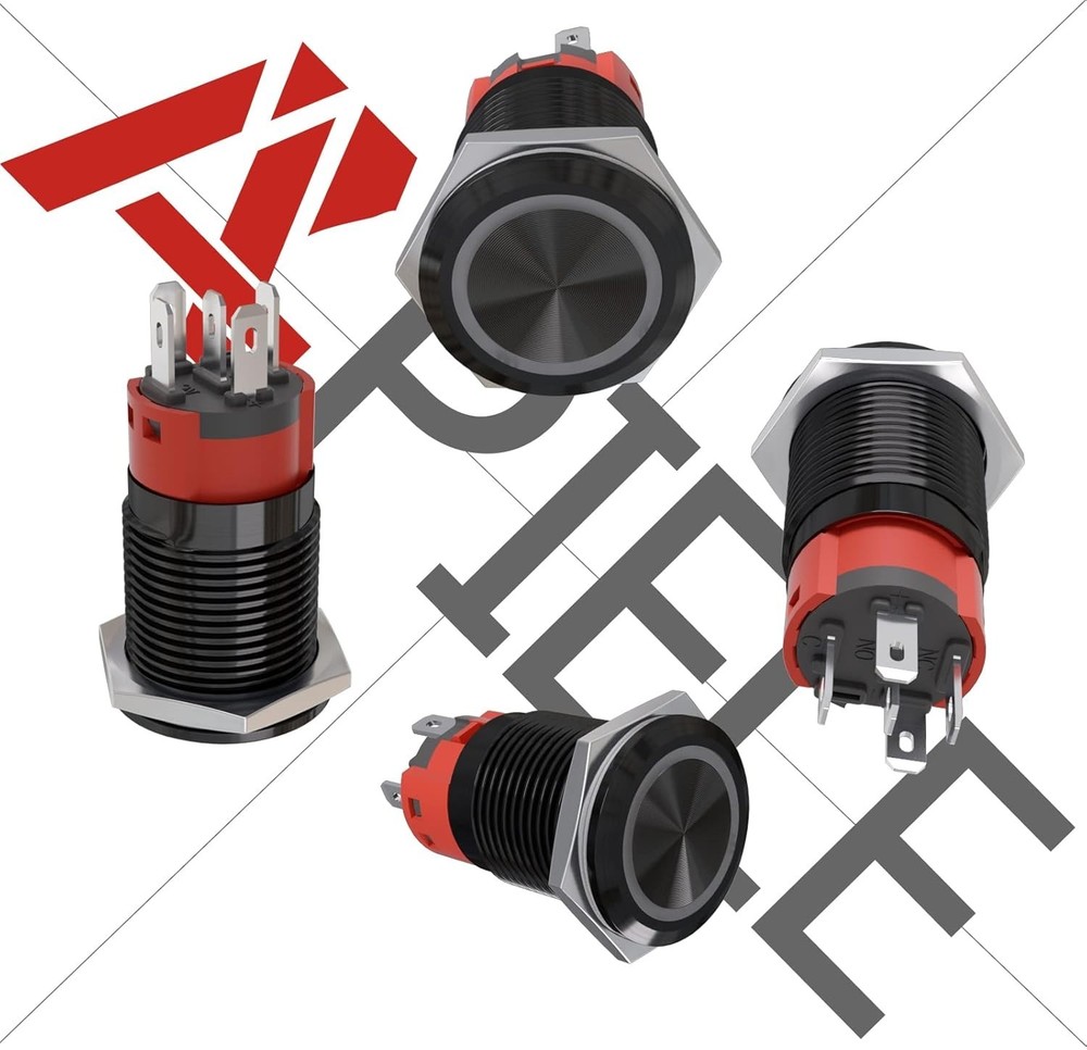 Professional Grade Black Shell Push Button Switch with 12V LED and Rating