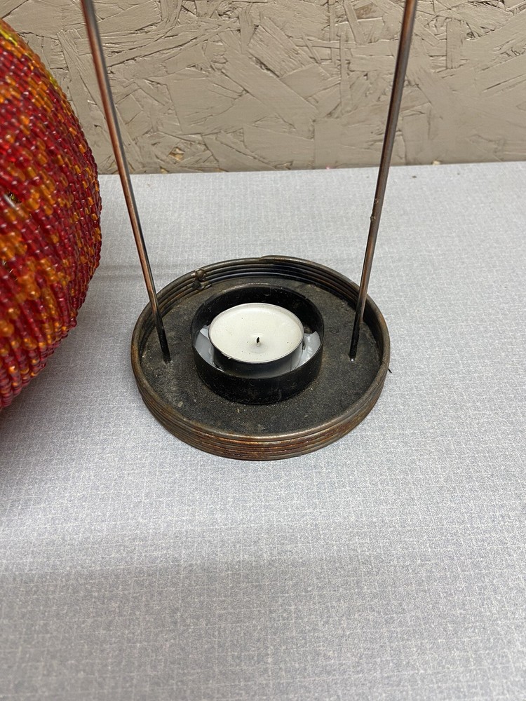 Beaded Orange & Yellow Beaded Round Tea Light Holder