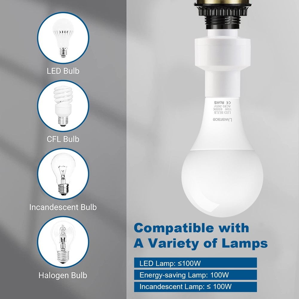 Radar Motion Sensor Bulb Holder - E26/27 LED Lamp Socket Base Adapter USA