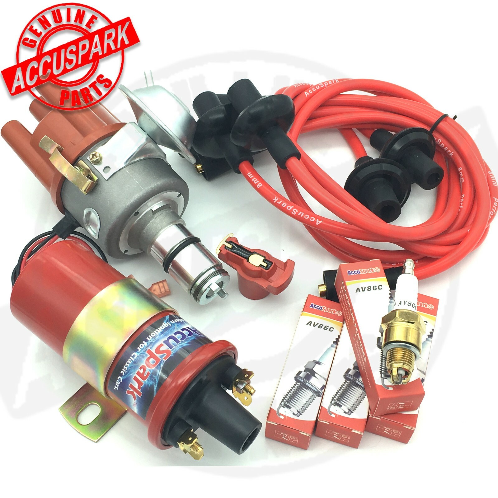 VW Beetle Electronic Distributor Coil,Short plugs,Red leads,Red rotor