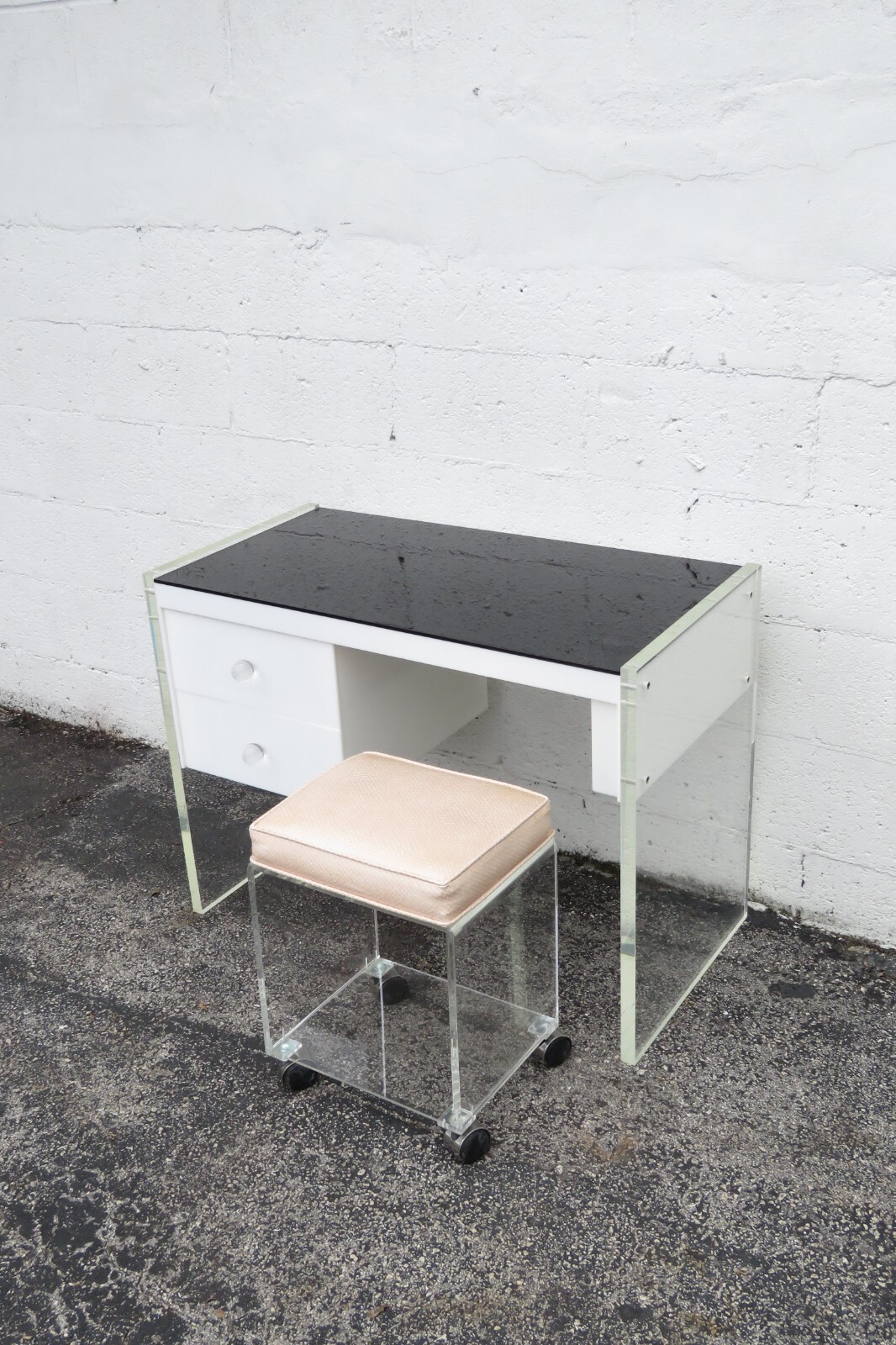 Hollywood Regency Lucite Vanity Makeup Table Desk and Stool 5475