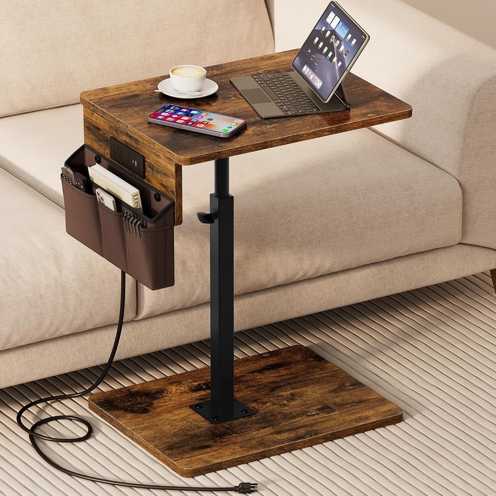 Sofa Armrest Tray Table Couch 360° Swivel Height Adjustable Side Table Small