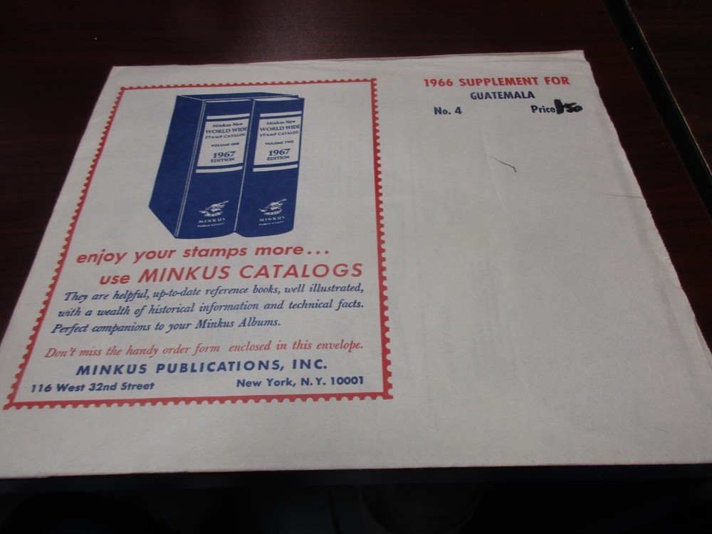 "MINKU" STAMP ALBUM  1966  SUPPLEMENT  GUATEMALA   W/FREE SHP.