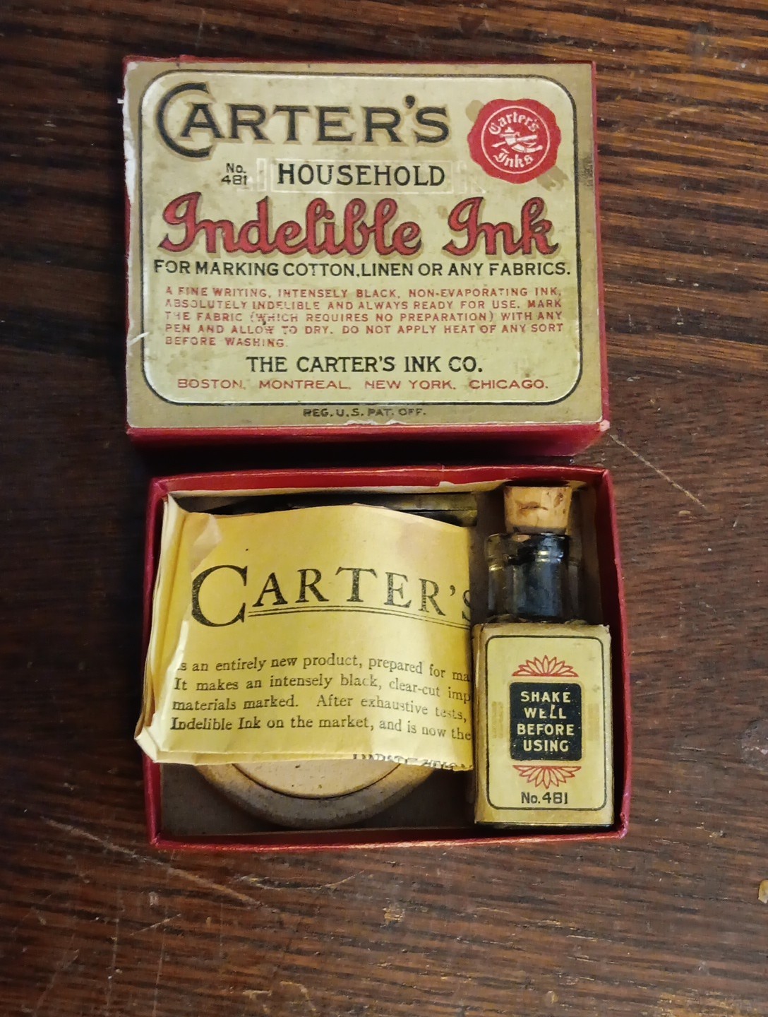 Antique CARTER's Indelible Household INK BOTTLE & BOX Set for Fountain Pen