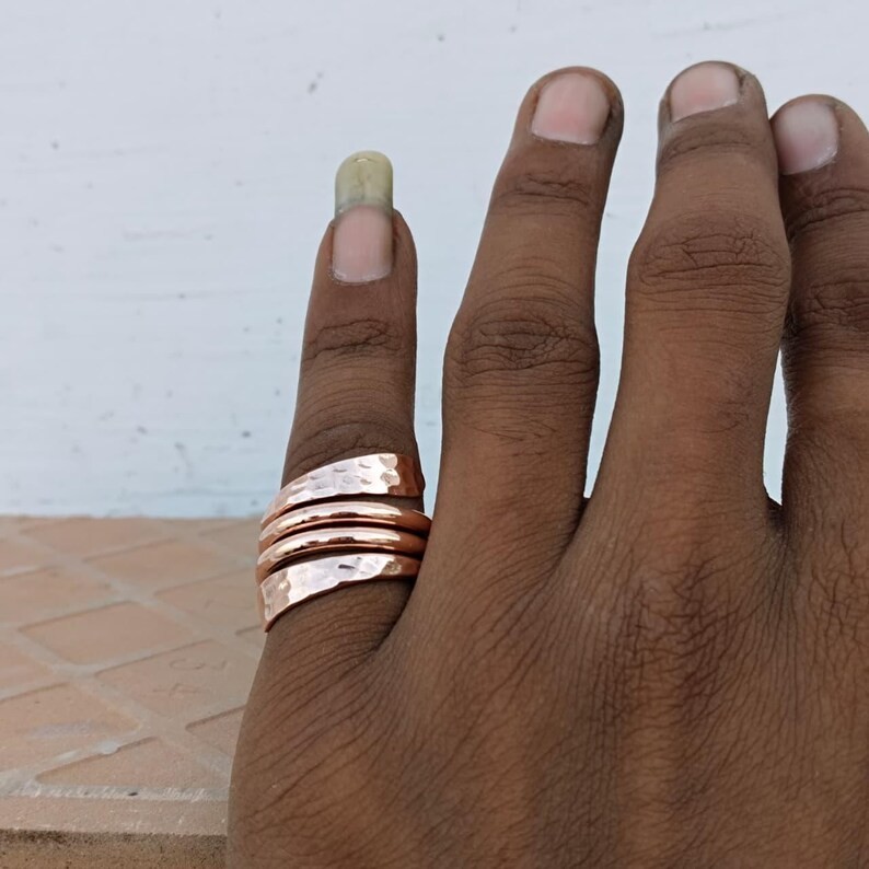 Handmade Hammered Copper Ring: Adjustable Boho Spiral Wrap Band