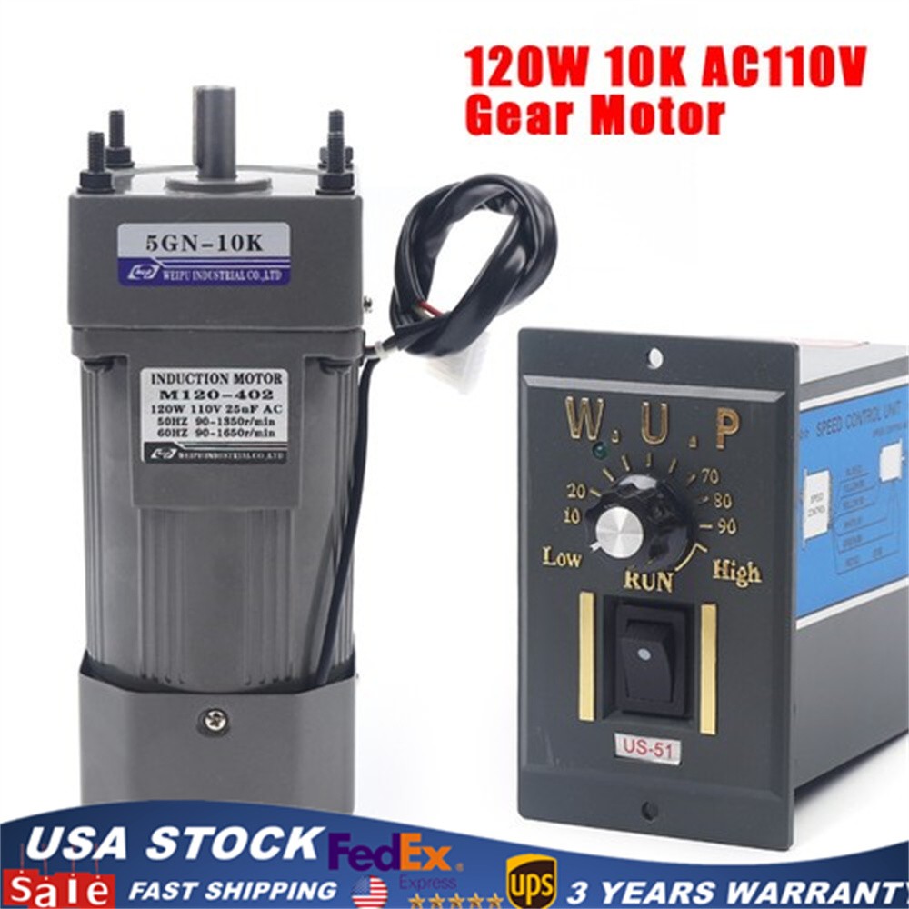110V 120W AC Gear Motor Electric Motor Variable Reducer w/ Speed Controller 1:10