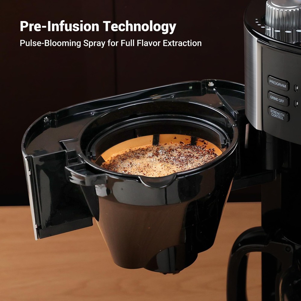 Gevi 10-Cup Drip Coffee Maker with Built-in Burr Grinder & Programmable Timer