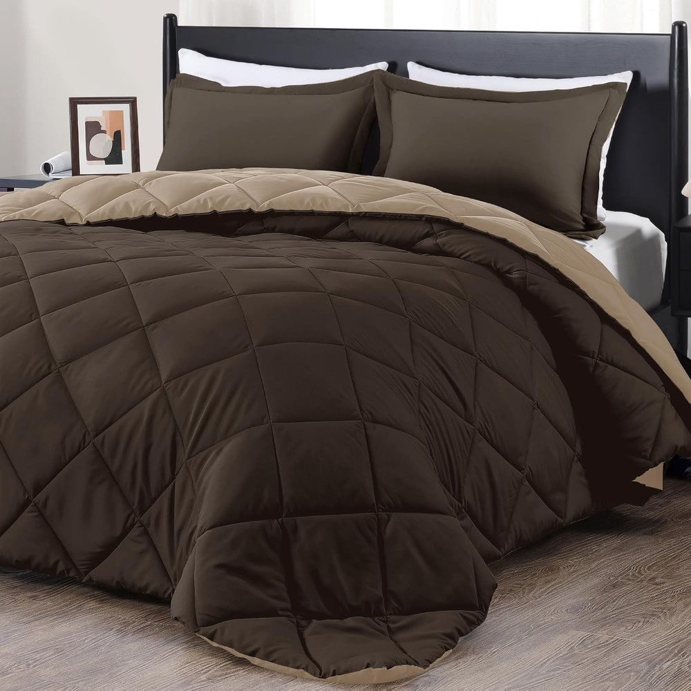Modern Brown and Tan King Comforter Set - Soft Microfiber for -Round Use