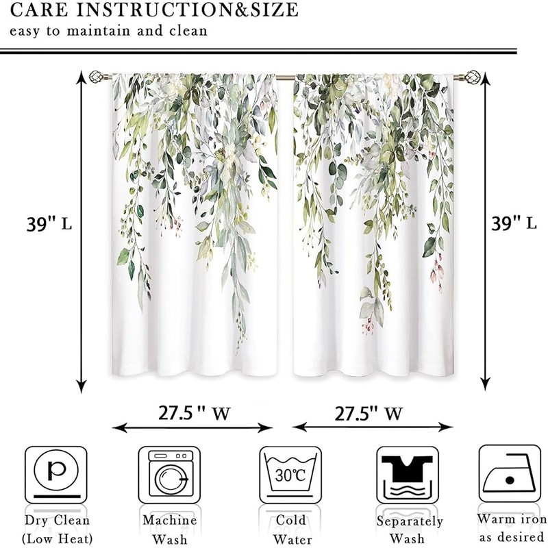 Leaf Kitchen Curtains Light Filtering Polyester Drapes Rustic Home Decor Panels