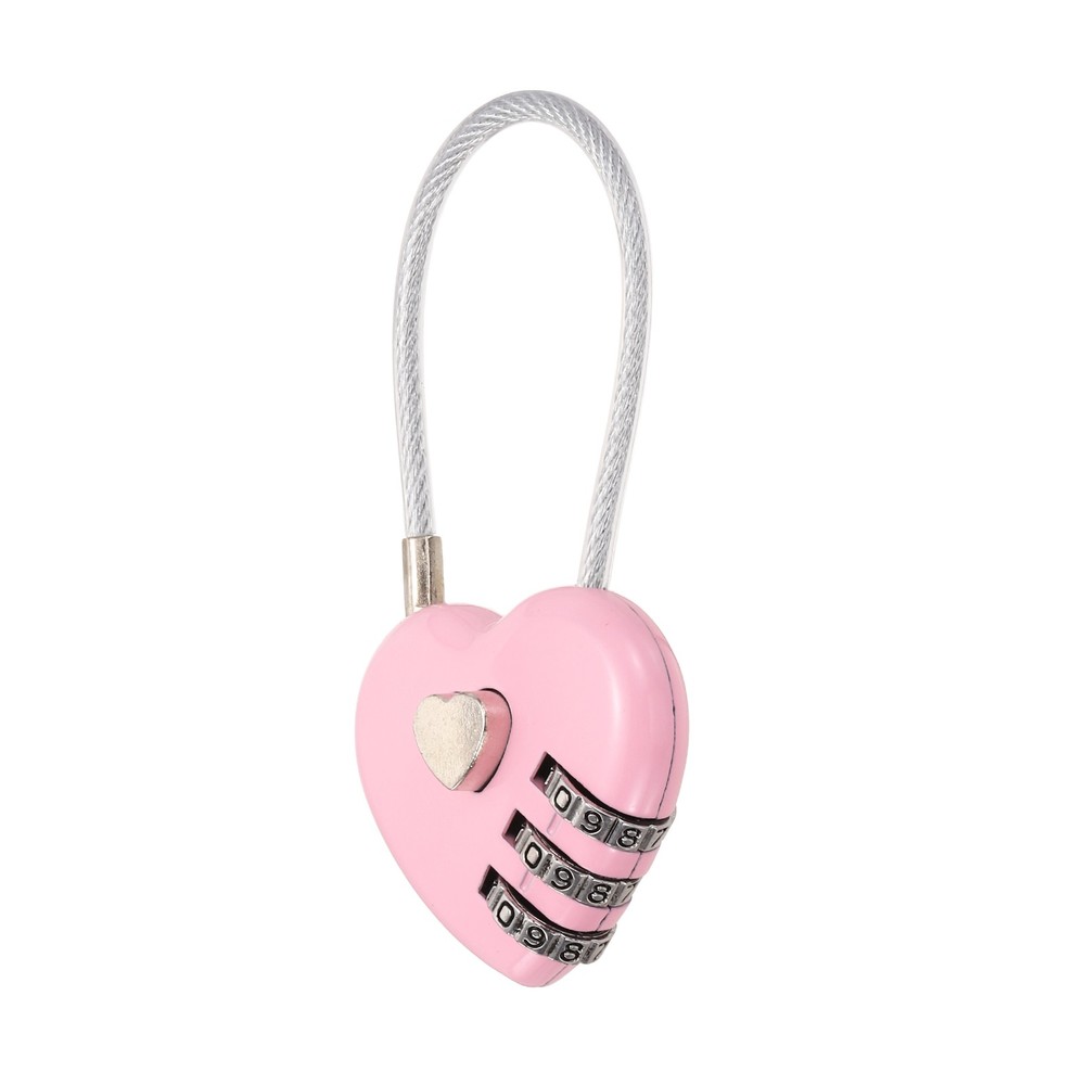 1-Pack Combination Padlock, 3 Digit Heart Shaped Cable Luggage Lock [Pink]