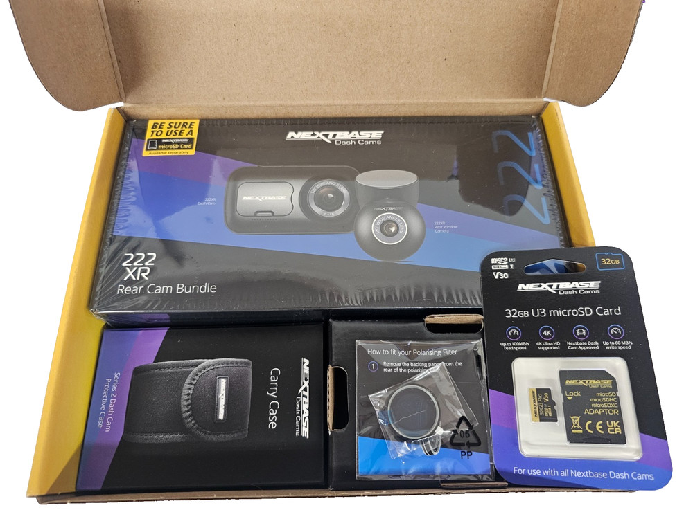 Nextbase 222XR Dash Camera + Rear Cam Bundle, Includes 32GB SD Card