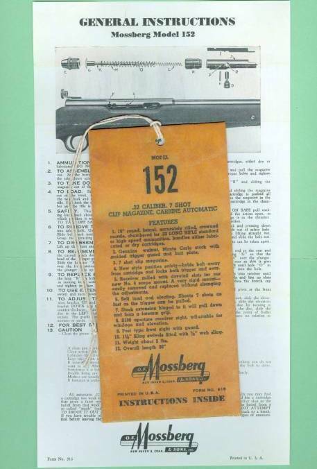 Mossberg Model 152 Owners Manual Reproduction
