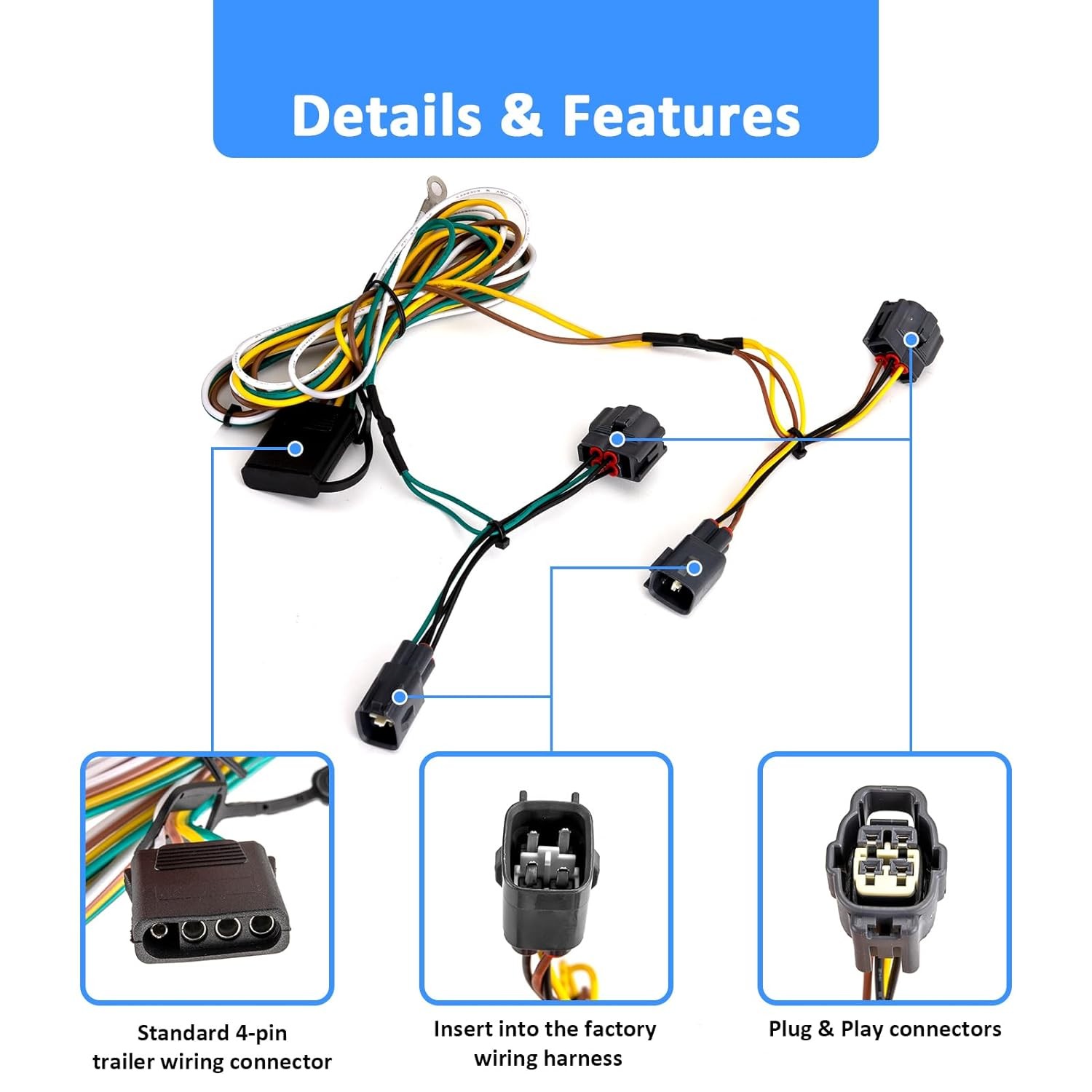 Trailer Wiring Harness 4-Pin Plug & Play Compatible with Jeep Wrangler TJ 1998-2