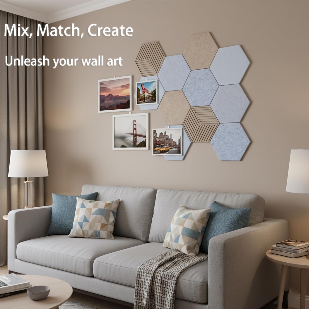 10-Pack Decorative Hexagonal Acoustic Panels with 3D Patterns for Home or Studio