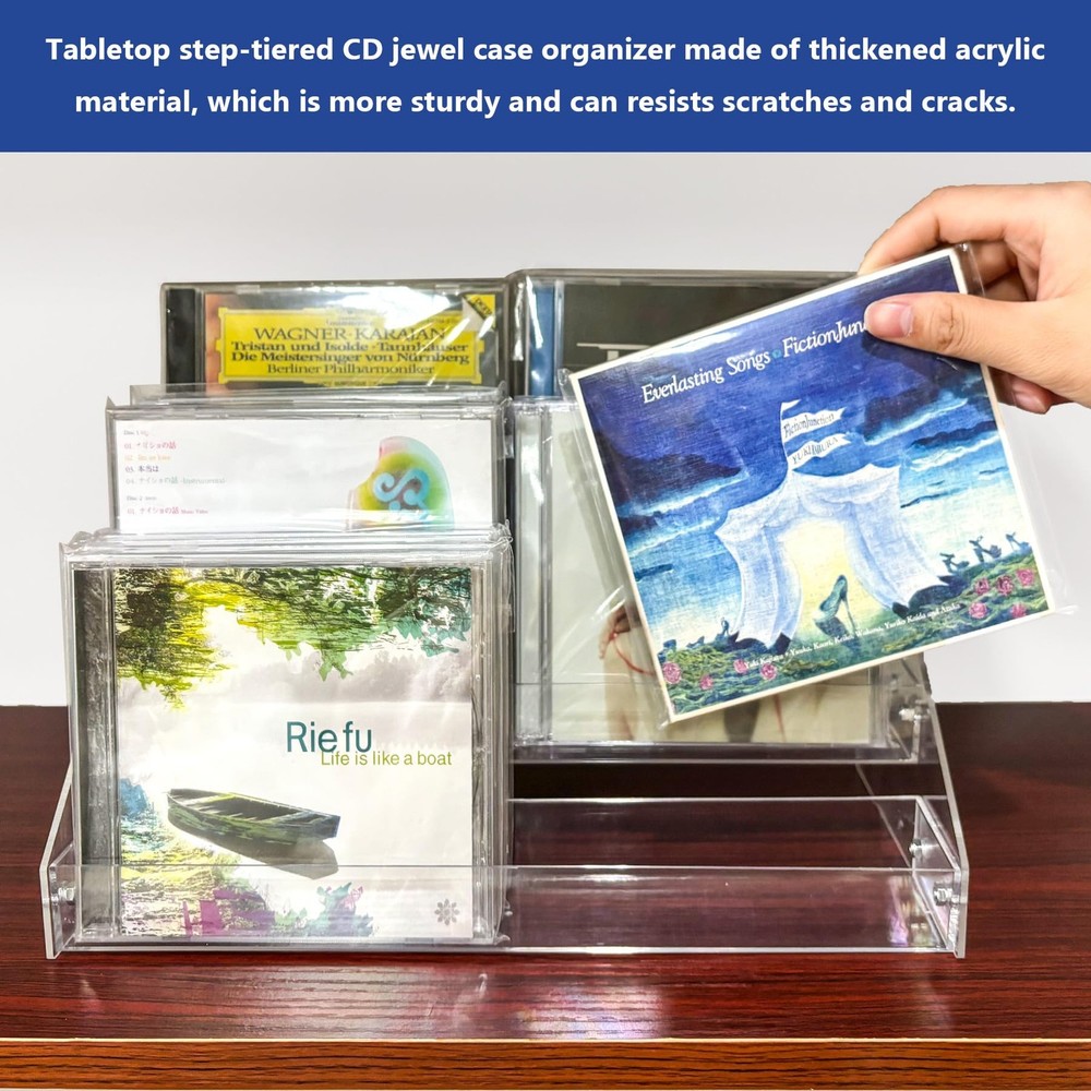 3Tier Clear Acrylic CD Holder Cascading CD Storage Rack,DVD/CD Display Rack &...