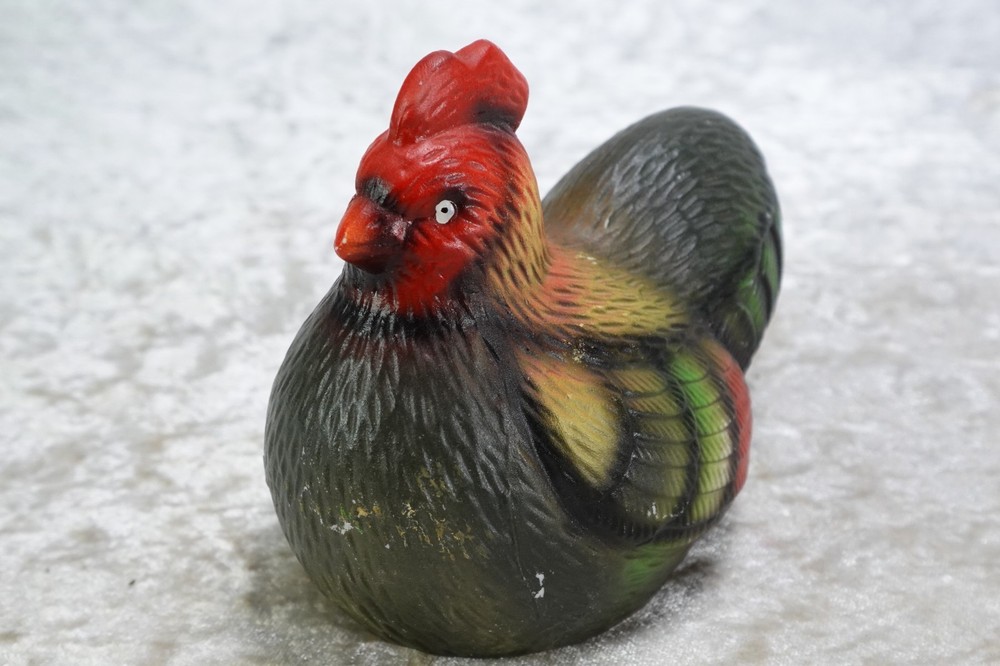 Multi-Colored Ceramic Hen Chicken Figurine 5" Long Egg Layer
