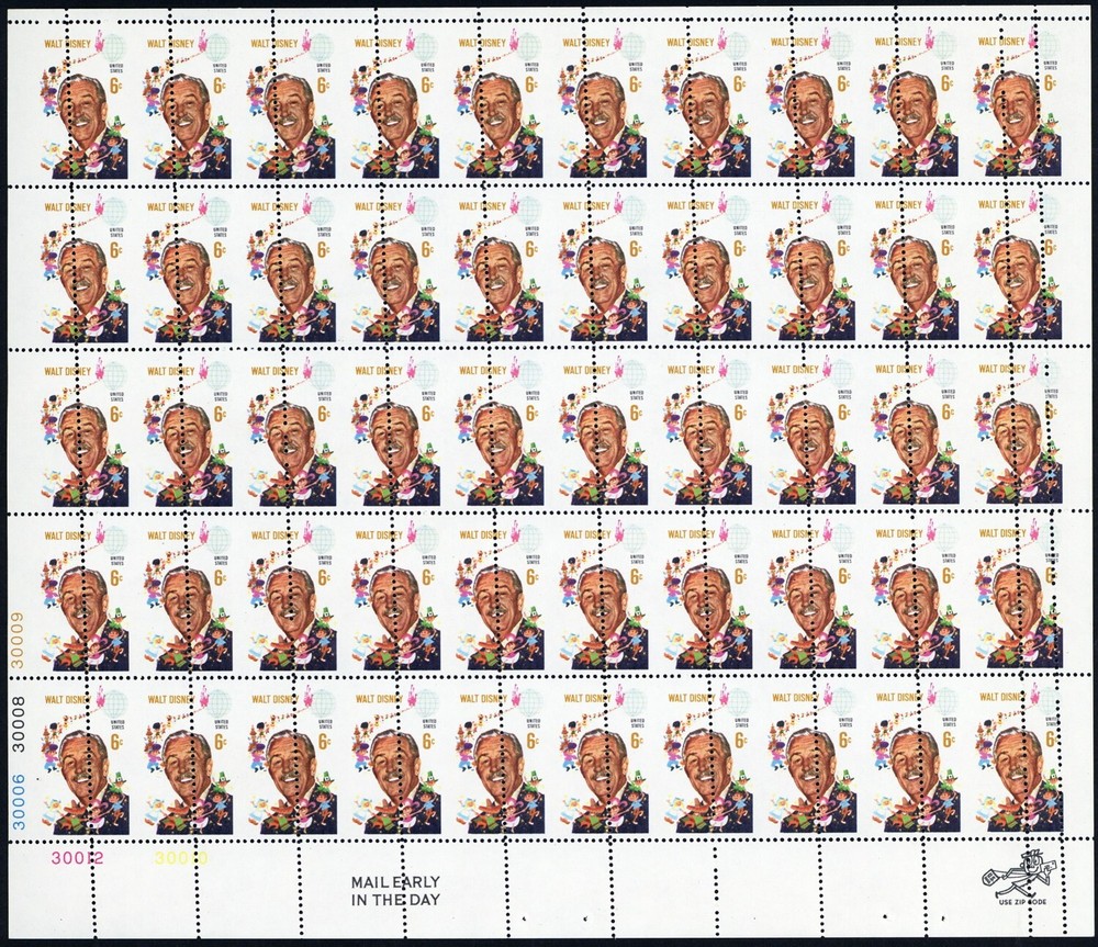 1355, MNH 6¢ Disney Spectacular Complete Misperforated Error Sheet - Stuart Katz