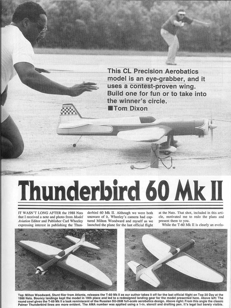 Model Airplane Plans (UC): THUNDERBIRD 60 Mk II 60"ws Stunt for .60 Engine