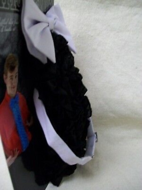 Instant Tux Black Ruffled Fake Shirt Front White Bow Tie 80s Prom Wedding Dickie