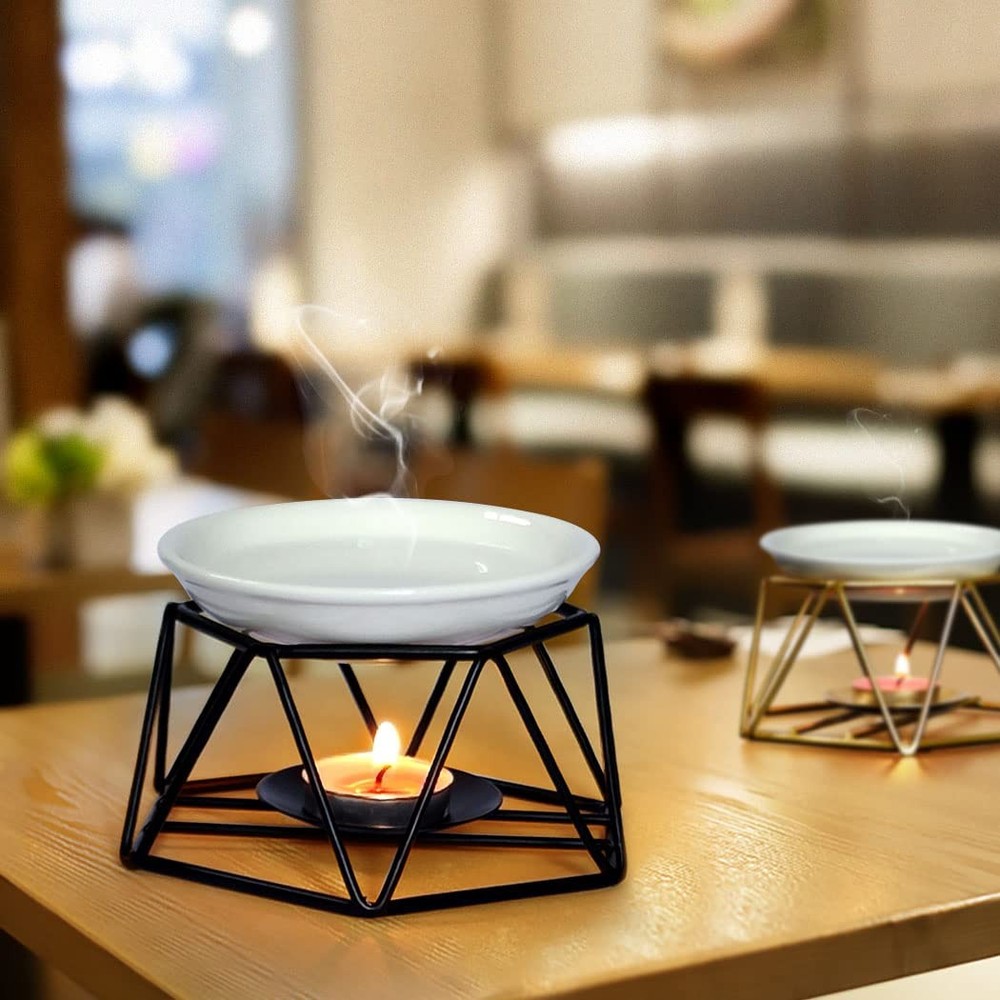 Delicate Romantic Hexagon Shaped Geometric Design Ceramic Tealight Candle Hol...