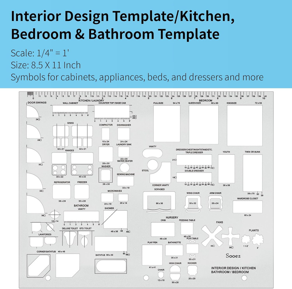 3 Pc Architectural Template Set House Plan Furniture Drafting Tool