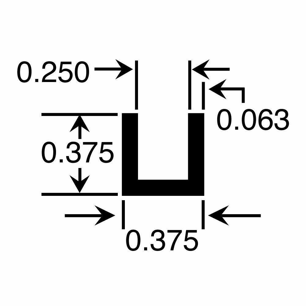 Alu257-M Mill Finish 1/4" Inside Dimension Aluminum U-Channel/C-Channel