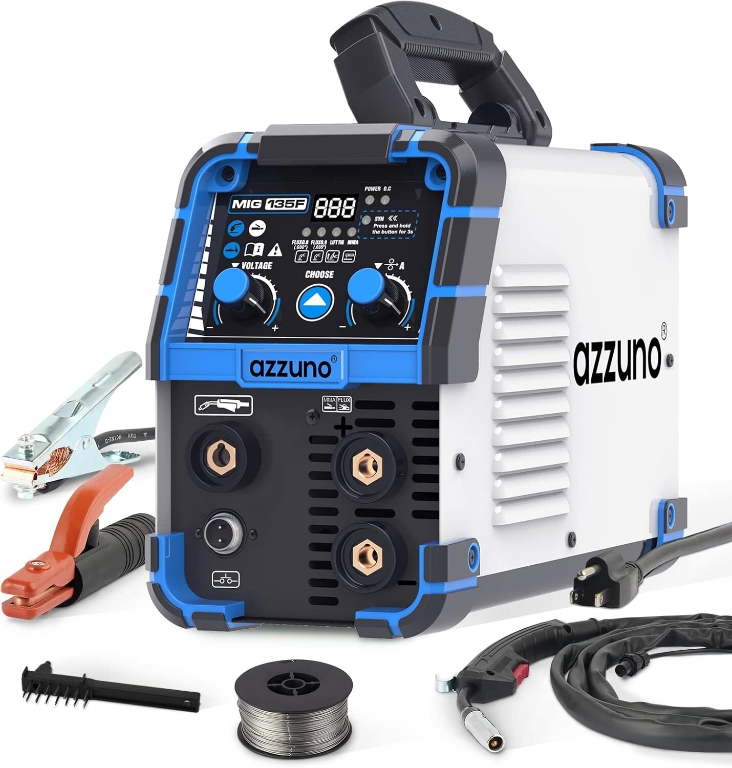 AZZUNO 135A MIG Welder 110V Flux MIG/Lift TIG/Stick 3 in1 IGBT Welding Machine