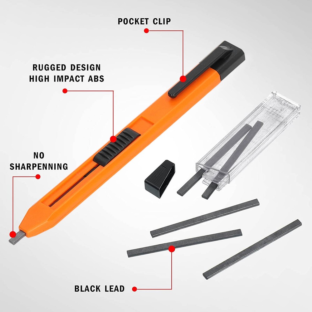 Mechanical Carpenter Pencil Scribing Tool Marker Set Kit With 6Pcs Refill CT