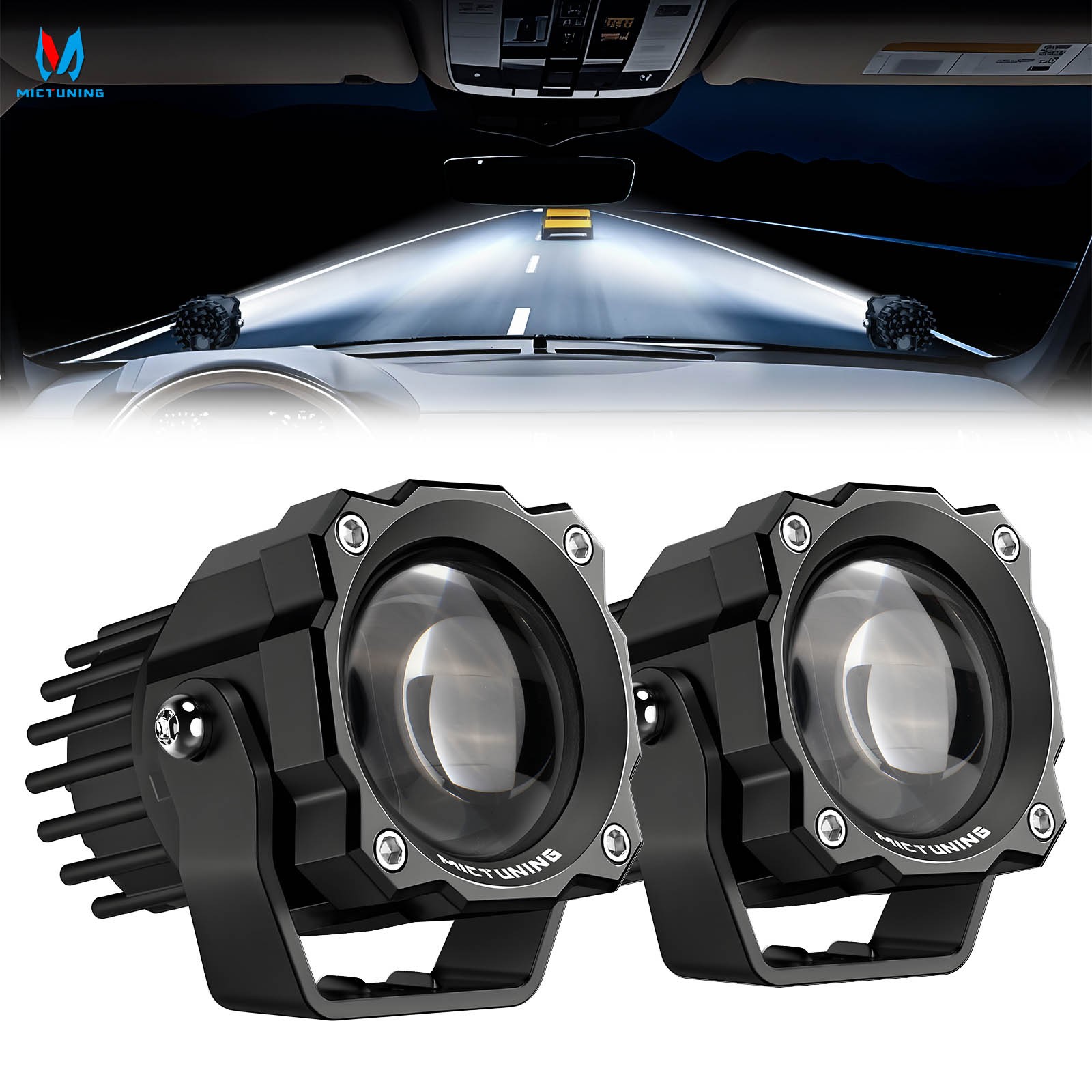 MICTUNING Light Pods 3 Inch 72W Square Off-Road Driving Fog Lamp Spot Flood Beam